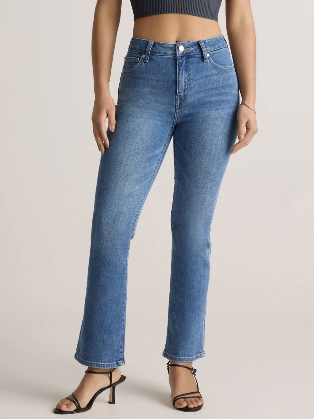 Quince Bella Stretch High Rise Kick Flare Jeans Size 32 Medium Wash
